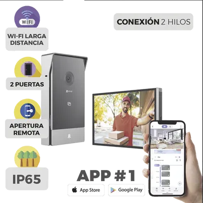 Galería 2 de Videoportero IP Conexión a 2 Hilos / Con Monitor Wi-Fi para Interior / Frente de Calle  IP65 Uso En Exterior Debe Tener Protección / Cámara 3 Megapíxel / Llamada a la App / Apertura remota  / Apertura de 1 Puerta y un 1 Porton 