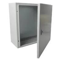Vista 3 de Gabinete de Acero IP66 Uso en Intemperie (250 x 300 x 150 mm) con Placa Trasera Interior Metálica y Compuerta Inferior Atornillable (Incluye Chapa y Llave T).