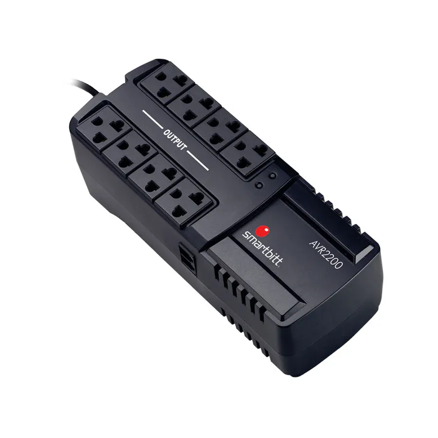 Galería 3 de REGULADOR DE VOLTAJE SMARTBITT  SBAVR2200  2200VA - 1100W, 8 CONTACTOS, PROTECCIN DE LNEA TELEFNICA RJ-11