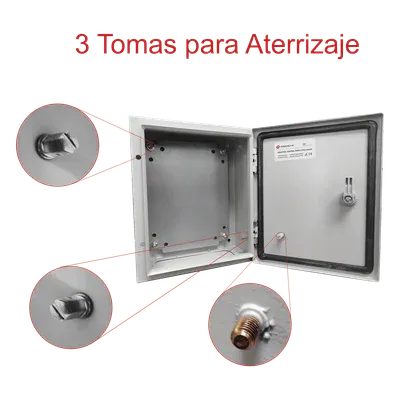 Galería 8 de Gabinete de Acero IP66 Uso en Intemperie (250 x 300 x 150 mm) con Placa Trasera Interior Metálica y Compuerta Inferior Atornillable (Incluye Chapa y Llave T).