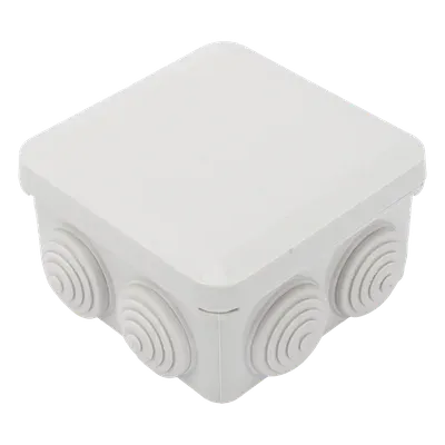 Caja Estanca, Derivación, Conexión de Plástico (89 X 89 X 50 mm) con 7 Glándulas de Goma. Para Instalaciones Comerciales,  Residenciales e Industriales. Cerrado a Presión. 