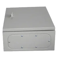 Vista 2 de Gabinete de Acero IP66 Uso en Intemperie (250 x 300 x 150 mm) con Placa Trasera Interior Metálica y Compuerta Inferior Atornillable (Incluye Chapa y Llave T).