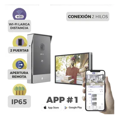 Galería 1 de Videoportero IP Conexión a 2 Hilos / Con Monitor Wi-Fi para Interior / Frente de Calle  IP65 Uso En Exterior Debe Tener Protección / Cámara 3 Megapíxel / Llamada a la App / Apertura remota  / Apertura de 1 Puerta y un 1 Porton 