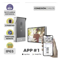 Vista 1 de Videoportero IP Conexión a 2 Hilos / Con Monitor Wi-Fi para Interior / Frente de Calle  IP65 Uso En Exterior Debe Tener Protección / Cámara 3 Megapíxel / Llamada a la App / Apertura remota  / Apertura de 1 Puerta y un 1 Porton 