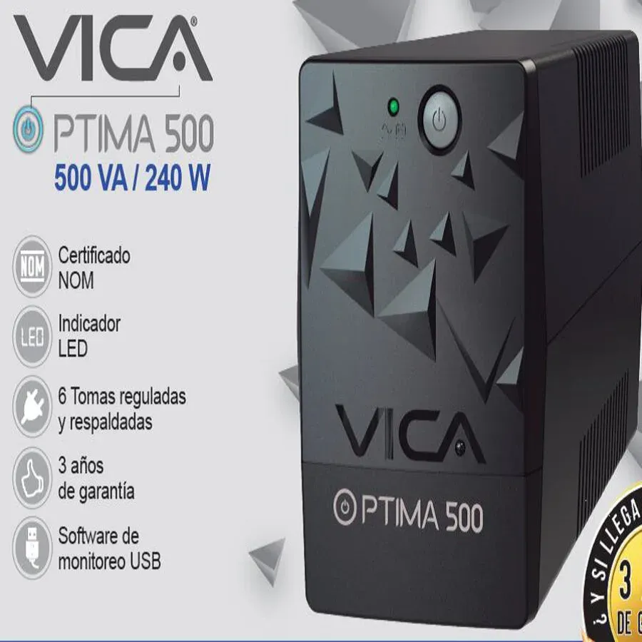 Galería 3 de NO BREAK UPS VICA 500VA - 240W 6 TOMAS REGULADAS Y RESPALDADAS NEMA5-15R
