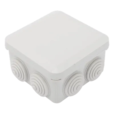 Caja Estanca, Derivación, Conexión de Plástico (89 X 89 X 50 mm) con 7 Glándulas de Goma. Para Instalaciones Comerciales,  Residenciales e Industriales. Cerrado a Presión. 